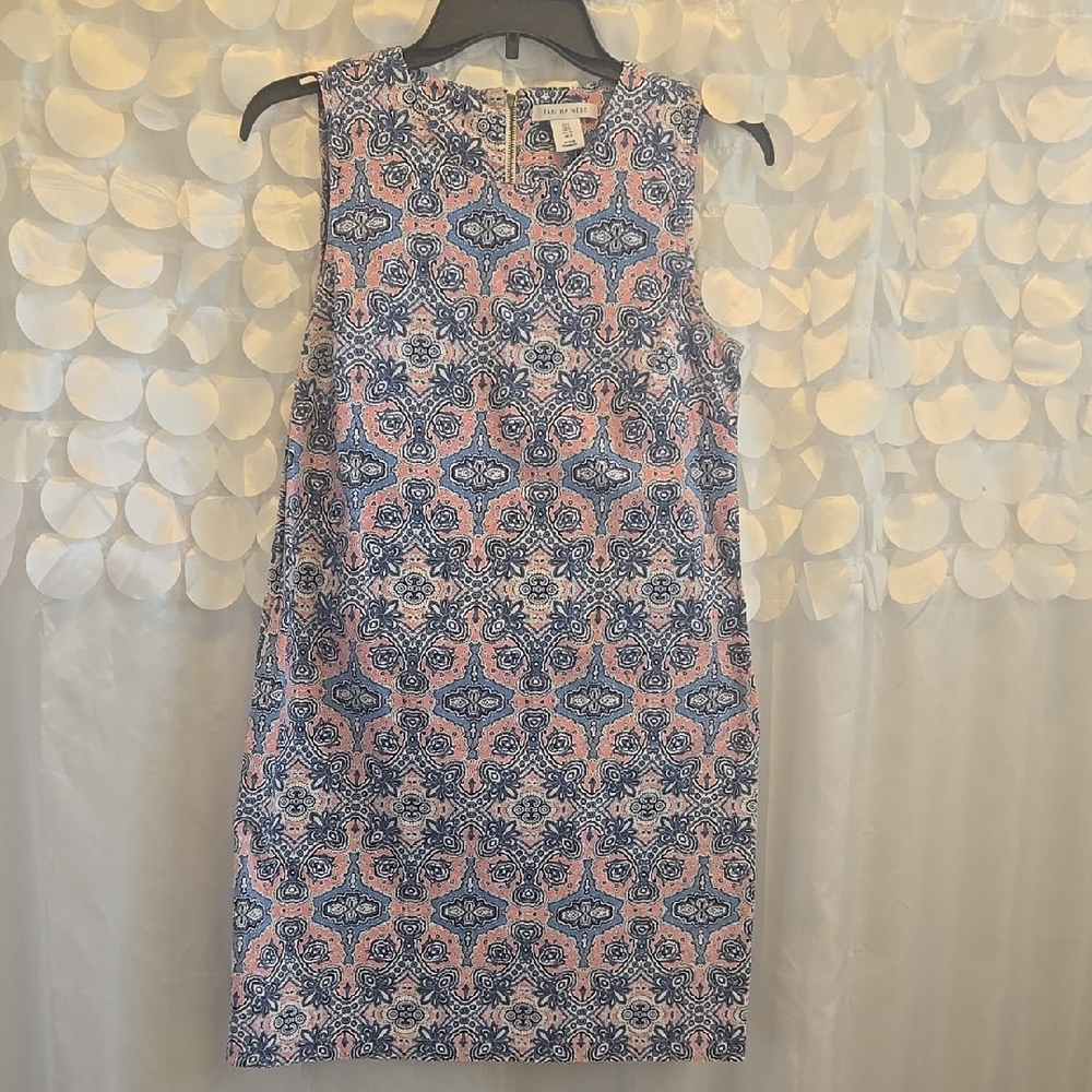 Blue and Pink Sheath Mini Dress Sleeveless Crew Neck